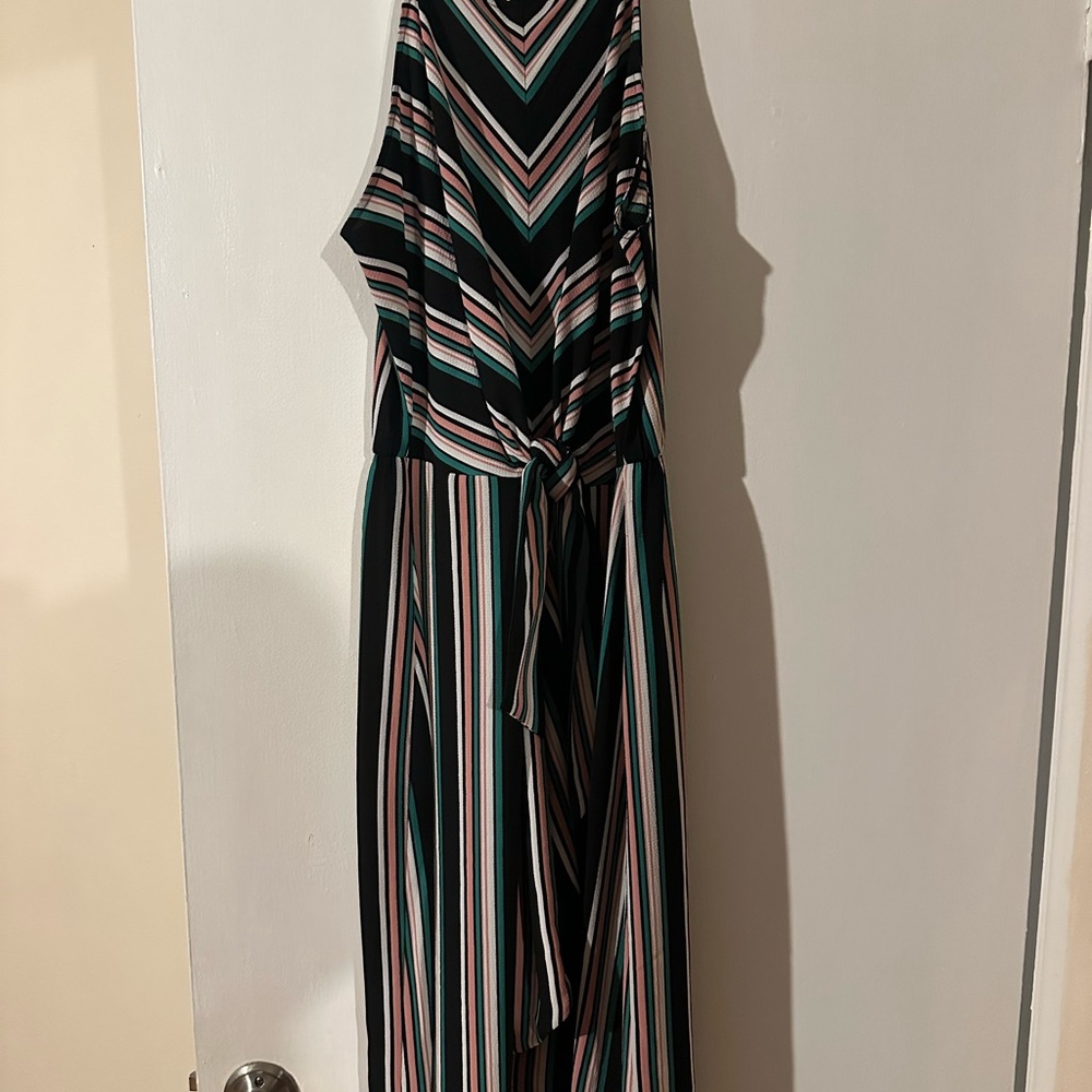 C.C Multicolor Chevron and Stripe Midi Dress